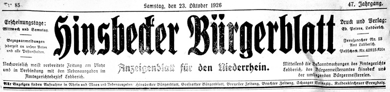 Hinsbecker Bürgerblatt - Titel